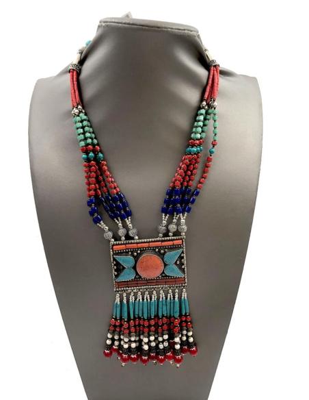 COLLARES MUJER DE PLATA CON MEDALLON ANTIGUO Y PIEDRAS SEMIPRECIOSAS