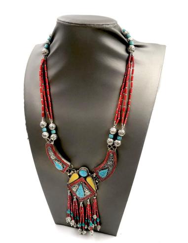 COLLARES PLATA CON PEDRERIA SEMIPRECIOSA CORAL AMBAR Y TURQUESA JOYAS NEPAL