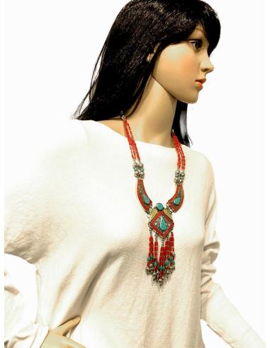 COLLARES PLATA CON PEDRERIA SEMIPRECIOSA CORAL AMBAR Y TURQUESA JOYAS NEPAL
