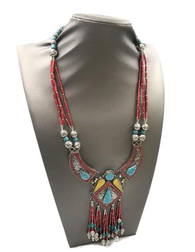 COLLARES PLATA CON PEDRERIA SEMIPRECIOSA CORAL AMBAR Y TURQUESA JOYAS NEPAL