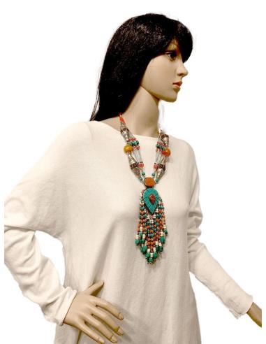 COLLARES MUJER PLATA Y TURQUESAS JOYA NEPALI ANTIGUA