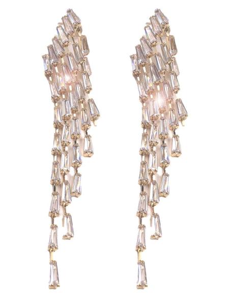 PENDIENTES DE MUJER LARGOS PLATEADOS FABULOSO DISEÑO DE CRISTAL EN CASCADA