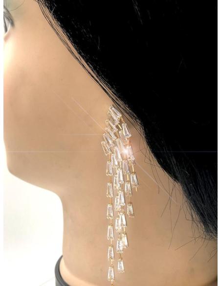 PENDIENTES DE MUJER LARGOS PLATEADOS FABULOSO DISEÑO DE CRISTAL EN CASCADA
