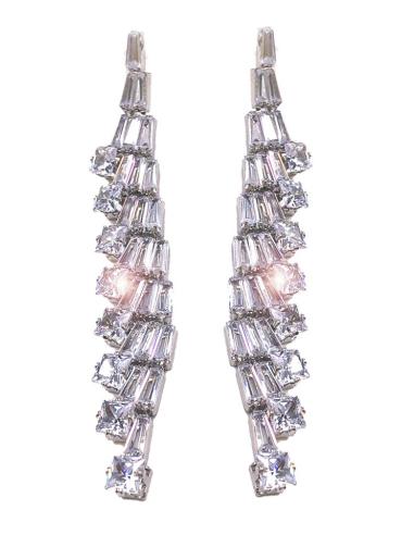 PENDIENTES DE FIESTA LARGOS SOFISTICADO DISEÑO PLATEADO Y CRISTAL JOYERIA