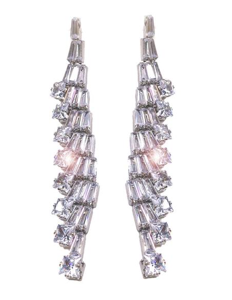 PENDIENTES DE FIESTA LARGOS SOFISTICADO DISEÑO PLATEADO Y CRISTAL JOYERIA