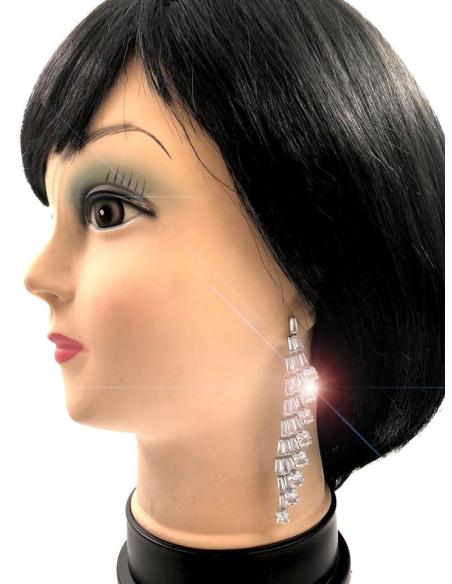 PENDIENTES DE FIESTA LARGOS SOFISTICADO DISEÑO PLATEADO Y CRISTAL JOYERIA