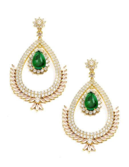 PENDIENTES PLATA LARGOS CON LAGRIMA VERDE ESMERALDA