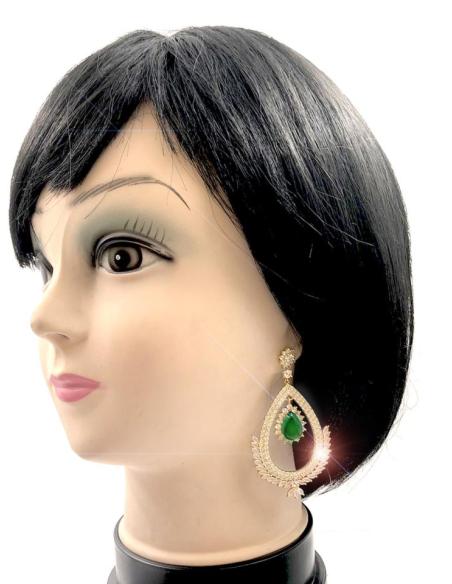 PENDIENTES PLATA LARGOS CON LAGRIMA VERDE ESMERALDA