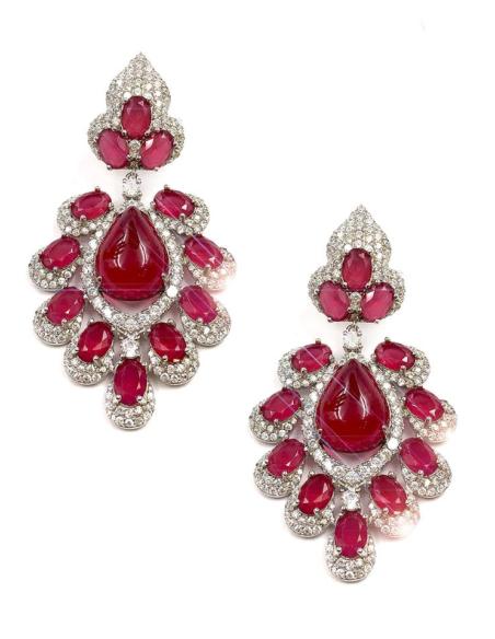 PENDIENTES DE PLATA LARGOS Y FUCSIAS JOYAS ELEGANTES PARA BODAS Y EVENTOS