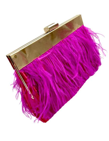 BOLSOS FUCSIAS DE FIESTA CON PLUMAS VAPOROSAS IDEAL INVITADAS Y MADRINAS BODA