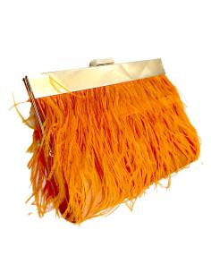 BOLSOS NARANJAS DE FIESTA CON PLUMAS VAPOROSAS IDEAL INVITADAS Y MADRINAS BODA