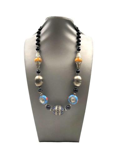 COLLARES PLATA TIBETANA PIEDRA AMBAR ONIX TURQUESA ESTILO TRIBAL