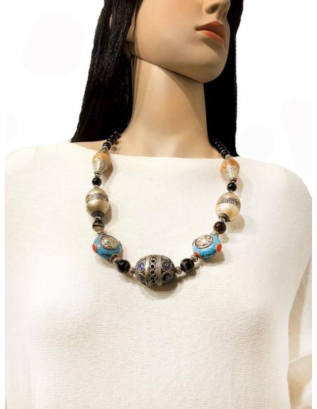 COLLARES PLATA TIBETANA PIEDRA AMBAR ONIX TURQUESA ESTILO TRIBAL