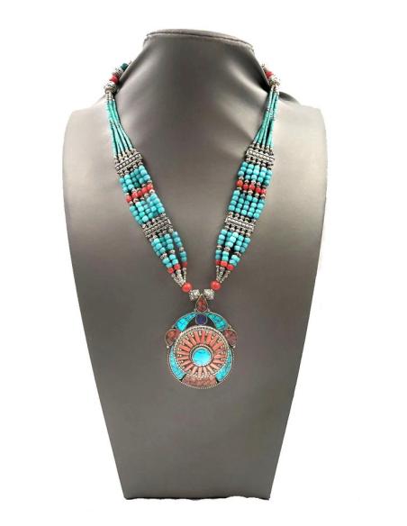 COLLARES DE PLATA CON TURQUESAS Y CORAL JOYAS NEPALI ONLINE