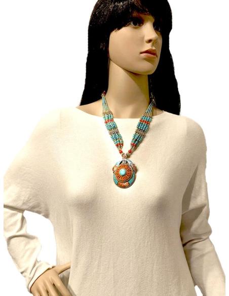 COLLARES DE PLATA CON TURQUESAS Y CORAL JOYAS NEPALI ONLINE