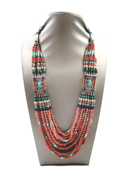 COLLARES PLATA Y CORAL JOYAS TIBETANAS ANTIGUAS ESTILO BOHO
