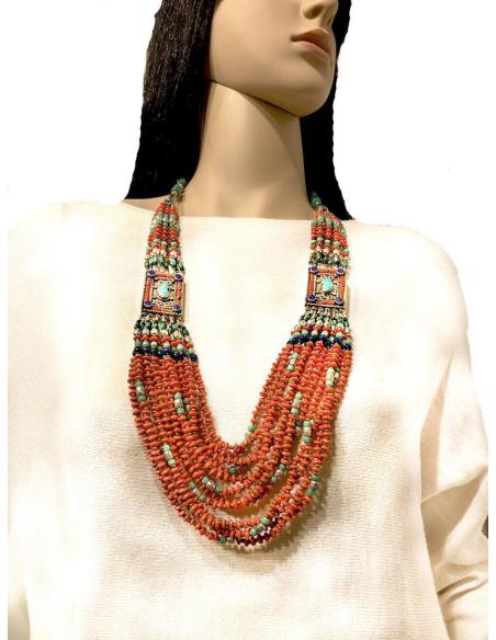 COLLARES PLATA Y CORAL JOYAS TIBETANAS ANTIGUAS ESTILO BOHO