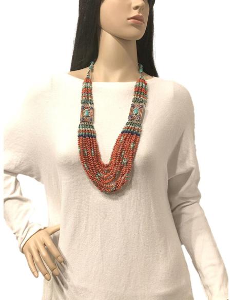 COLLARES PLATA Y CORAL JOYAS TIBETANAS ANTIGUAS ESTILO BOHO