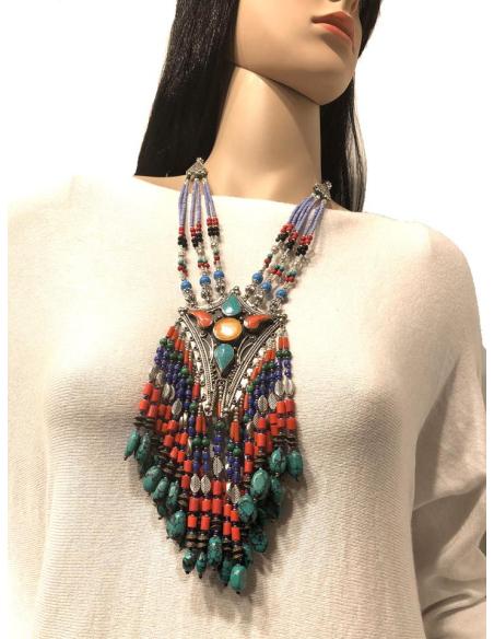 COLLARES MUJER DE PLATA TIBETANA Y PIEDRA NATURAL ESTILO BOHO
