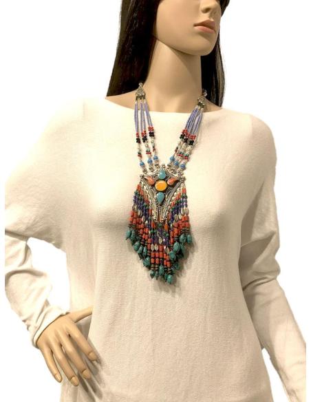 COLLARES MUJER DE PLATA TIBETANA Y PIEDRA NATURAL ESTILO BOHO