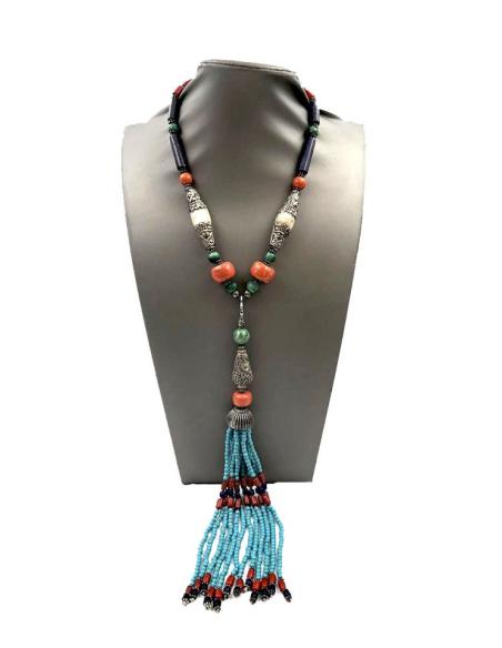 COLLARES PLATA TIBET CON PIEDRAS SEMIPRECIOSAS FABULOSO DISEÑO ANTIGUO