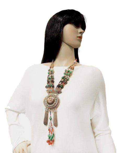 JOYERIA TIBETANA EXCLUSIVA MEDALLON DE PLATA Y PIEDRA COLLAR ANTIGUO