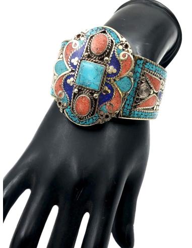 JOYAS TIBET DE PLATA BRAZALETE ANCHO CON PIEDRA SEMIPRECIOSA