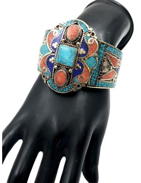 JOYAS TIBET DE PLATA BRAZALETE ANCHO CON PIEDRA SEMIPRECIOSA