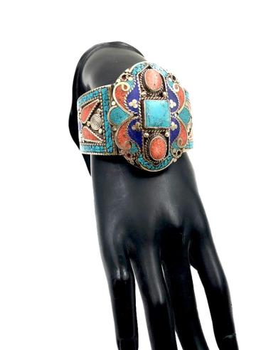 JOYAS TIBET DE PLATA BRAZALETE ANCHO CON PIEDRA SEMIPRECIOSA