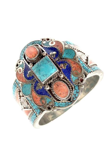 JOYAS TIBET DE PLATA BRAZALETE ANCHO CON PIEDRA SEMIPRECIOSA