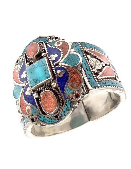 JOYAS TIBET DE PLATA BRAZALETE ANCHO CON PIEDRA SEMIPRECIOSA