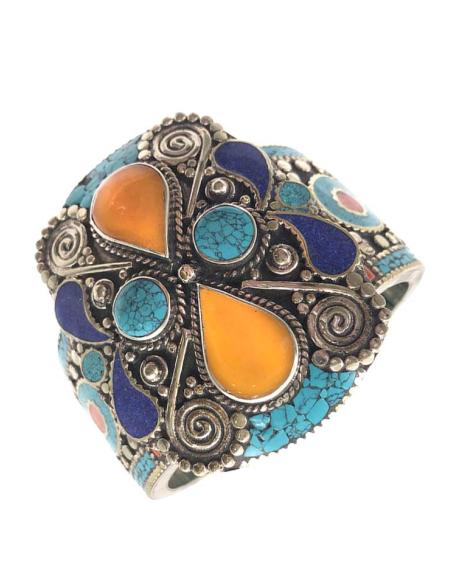 JOYERIA TIBETANA Y NEPALI BRAZALETE PLATA Y PIEDRA ESTILO ARTESANAL