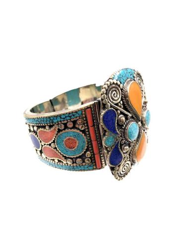 JOYERIA TIBETANA Y NEPALI BRAZALETE PLATA Y PIEDRA ESTILO ARTESANAL
