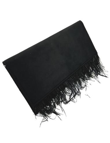 BOLSOS NEGROS CARTERA CON PLUMAS MUY ELEGANTE BODA Y BAUTIZO