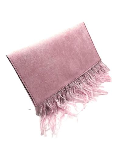BOLSOS ROSAS MAQUILLAJE CON PLUMAS CARTERA ESTILOSA PARA BODAS Y COMUNIONES