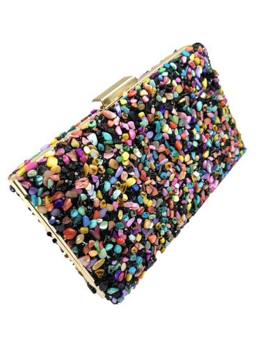 BOLSOS DE FIESTA NEGROS CON PEDRERIA MULTICOLOR LOOK SOFISTICADO