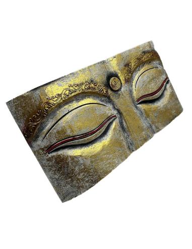 DECORACION DE PARED MADERA OJOS DE BUDA PLATEADO Y DORADO