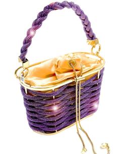 BOLSOS DE FIESTA MORADOS PARA BODAS BAUTIZOS Y EVENTOS CAJA TRENZADA CON CRISTAL