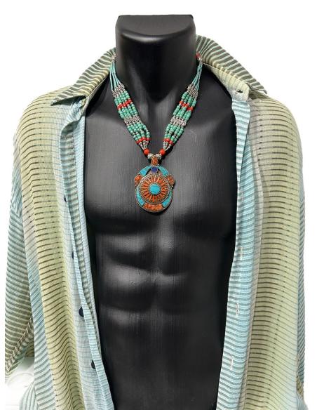 COLLARES PARA HOMBRE DE PLATA TURQUESAS Y CORAL