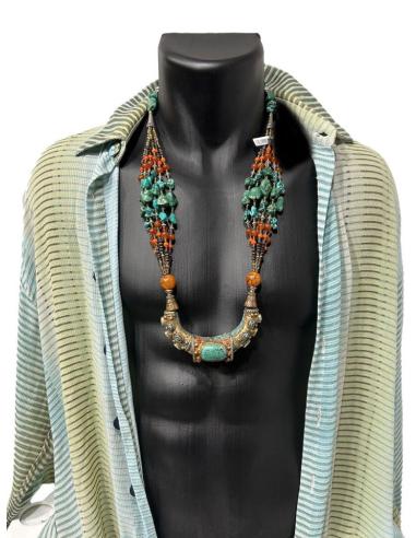 COLARES HOMBRE ETNICOS IBIZA BOHO PIEDRA TURQUESA Y CORAL