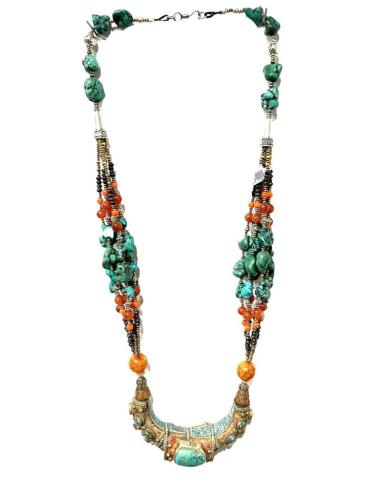 COLARES HOMBRE ETNICOS IBIZA BOHO PIEDRA TURQUESA Y CORAL