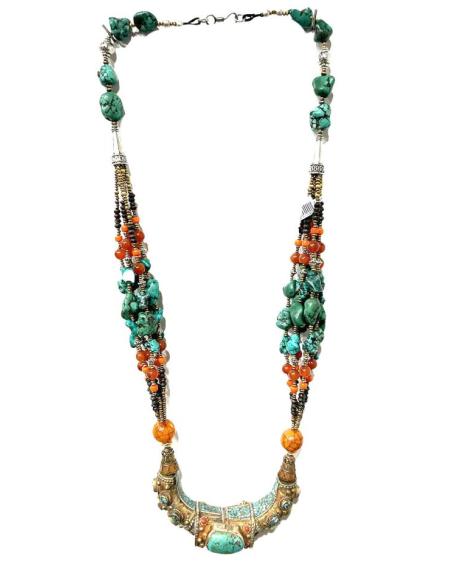 COLARES HOMBRE ETNICOS IBIZA BOHO PIEDRA TURQUESA Y CORAL