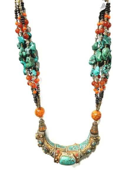 COLARES HOMBRE ETNICOS IBIZA BOHO PIEDRA TURQUESA Y CORAL