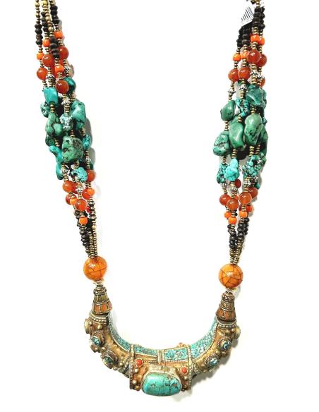 JOYA DE PLATA TIBETANA ANTIGUA Y EXCLUSIVA PIEDRA TURQUESA Y CORAL