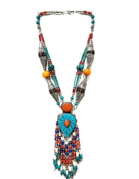 COLLARES MUJER PLATA Y TURQUESAS JOYA NEPALI ANTIGUA