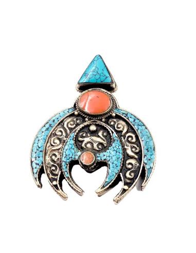 JOYAS PLATA Y PIEDRAS SEMIPRECIOSAS TURQUESA CORAL COLGANTE TIBETANO