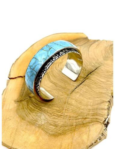 PULSERAS PLATEADAS Y PIEDRA AZUL TURQUESA BRAZALETE DE MUJER
