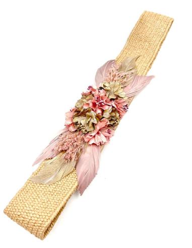 CINTURONES BODAS DORADOS CON FLORES Y PLUMAS DE INVITADA