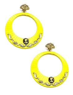 PENDIENTES FLAMENCA AROS AMARILLOS CON CAMAFEO Y ABANICO