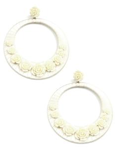PENDIENTES DE FLAMENCA AROS BEIGE CON FLORES